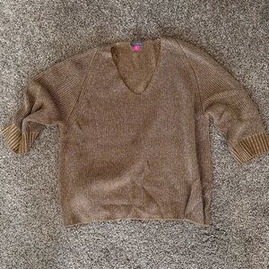Vince Camuto sparkly holiday Brown V-Neck Sweater